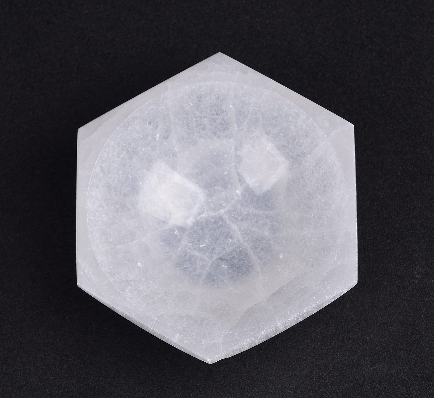 AMOYSTONE Natural Hexagon Selenite Bowl for Crystals 4'' Energy Cleansing Plate for Healing Meditation and Spiritual Home Decor