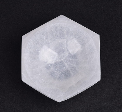 AMOYSTONE Natural Hexagon Selenite Bowl for Crystals 4'' Energy Cleansing Plate for Healing Meditation and Spiritual Home Decor