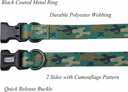 Dog Collar Leash Set, Camouflage Pattern, Polyester Material, Adjustable Collar and 5ft Matching Leash, for Large Dogs.(L, Green Camo)