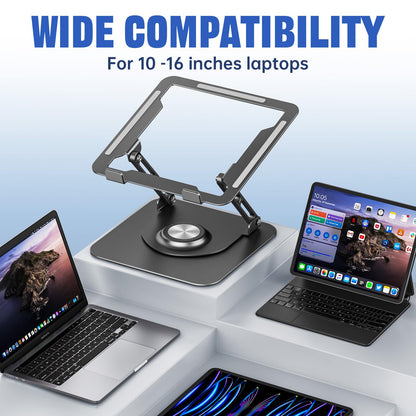 JOYEKY Laptop Stand for Desk, Adjustable Computer Stand with 360° Rotating Base, Ergonomic Laptop Riser for Collaborative Work, Foldable & Portable Laptop Stand, fits for All 10-16" Laptops (Grey)
