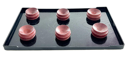 Large Black Woodgrain Tray w/ 6 x Round Wood Base for Geods, Fossils, Rock Spheres, Crystals & Healing Stones Display Holder