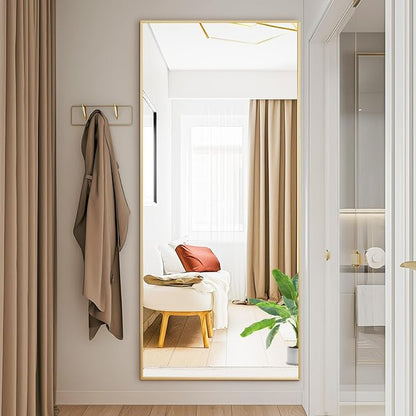 NEWBULIG Mirror Full Length, 65"x24" Body Wall Mirrors with Shatter-Proof Glass, Upgraded Floor Standing Mirror, Hanging or Leaning, with Stand Aluminum Alloy Frame for Home Decor, Bedroom, Gold