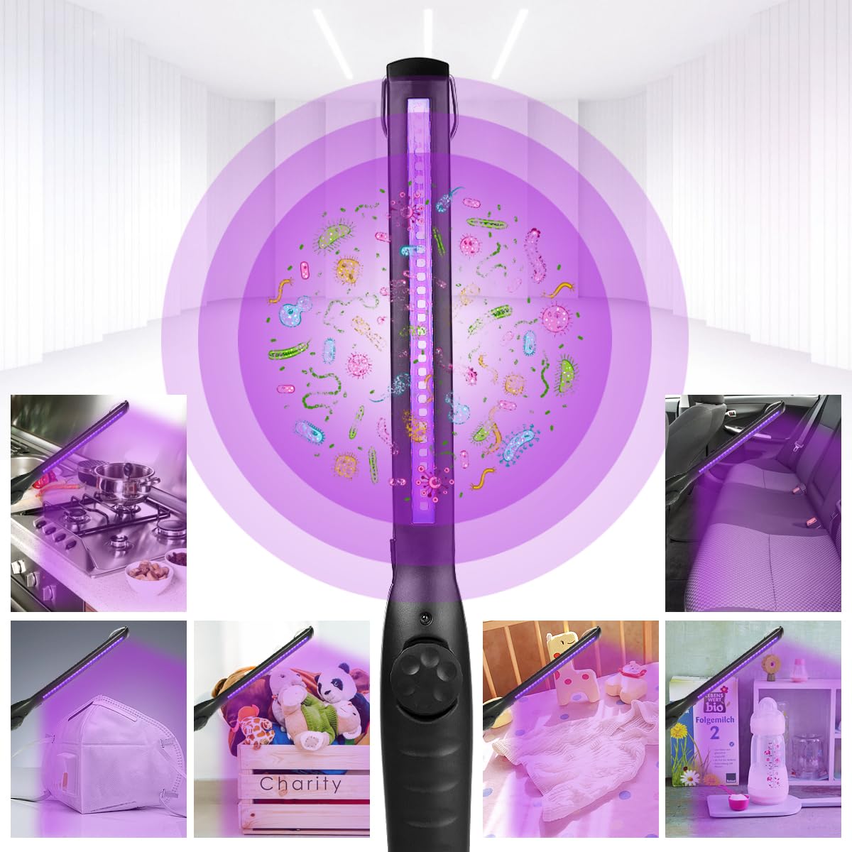 UV Light Sanitizer, Portable UV Light Disinfection Lamp USB Rechargeable Ultraviolet Light Sanitizer for Home Hotel Travel Car Kills 99% of Germs Viruses & Bacteria UV light Sanitizer Wand 1 Pack