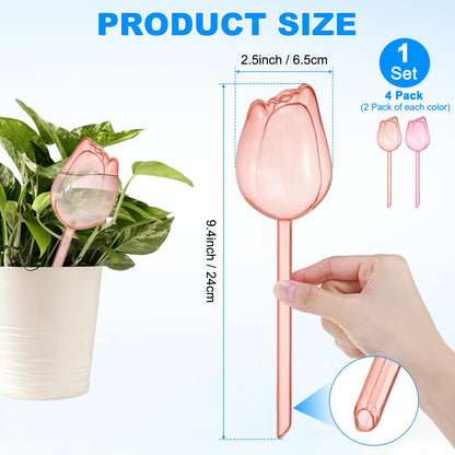 M METERXITY 4-Pack Plant Watering Globes, 9.4 Inch Plastic Self Watering Planter Insert for Indoor/Outdoor Plants, Self Water Devices [Champagne/Pink]