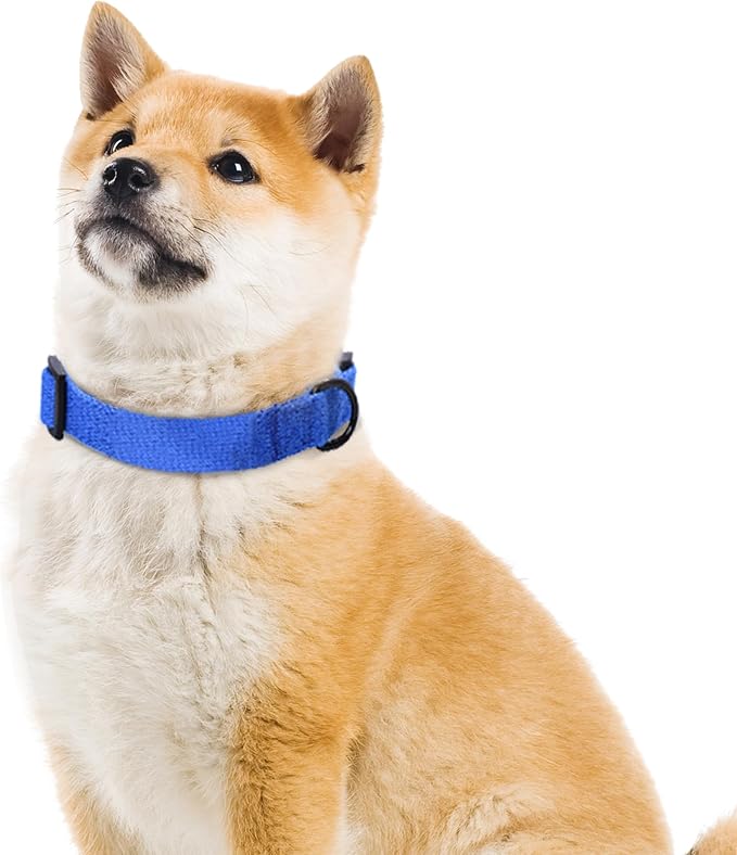 Mile High Life Soft & Strong Poly Cotton Adjustable Dog Collar with Quick Release Buckle for Small to Large Dogs(Blue, Medium Neck 13"-17")