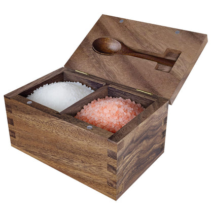 Vorisebo Large Capacity Acacia Wood Salt Container with Magnetic Flip Lid & Built-in Spoon, 20 OZ Kitchen Salt Holder, Elegant Salts Cellar Box to Storage Pepper, Herbs, Spice or Favorite Seasonings