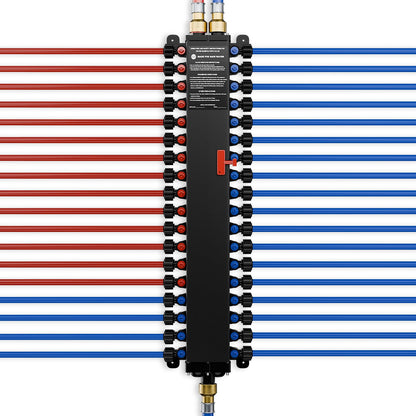 50363 36-Port PEX Manifold | Compatible with viegamanabloc | 22 Cold 14 Hot Full-House Water Distribution |3/4" Inlet 1/2" Zero Lead Alloy PEX Crimp | Leak-ProofValves & Chlorine Resistant