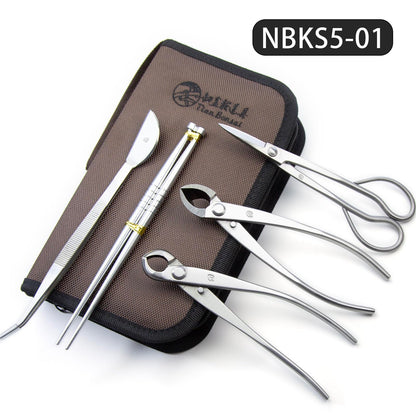 Small Size TianBonsai Bonsai Tools 5-Piece Alloy Steel Bonsai tool Kit In Cluding 180mm Long Handle Scissors / 180mm Branch Cutter / 180mm Knob Cutter / 200mm Straight Root Hook / Tweezers (NBKS5-01)