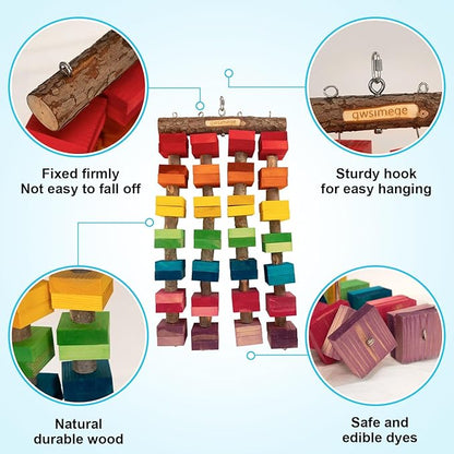 23.6"x13.7",2.17",Wooden Block 2.76" Macaw Toys,Parrot Toys for Large Birds,Large Bird Toys for Macaws,Amazon Parrots,African Grey,Provides an Ideal Place for Your Bird to chew and Climb