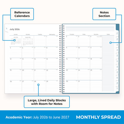 Blue Sky 2026-2027 Weekly and Monthly Academic Year Teacher Lesson Planner Calendar, July 2026 - June 2027, 8.5" x 11", Clear Pocket Cover, Wirebound, Laminated Tabs, Storage Pocket, Ditsy Dapple Light