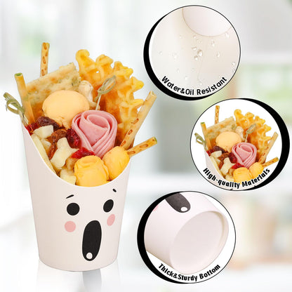 Whaline 500 Pcs Halloween Charcuterie Cup Sets 200 Cocktail Pick 100 Bags 100 Twist Ties 100Pcs 14Oz Cute Ghost Expression Disposable Appetizer Cup White French Fry Holder for Trick or Treat Supplies