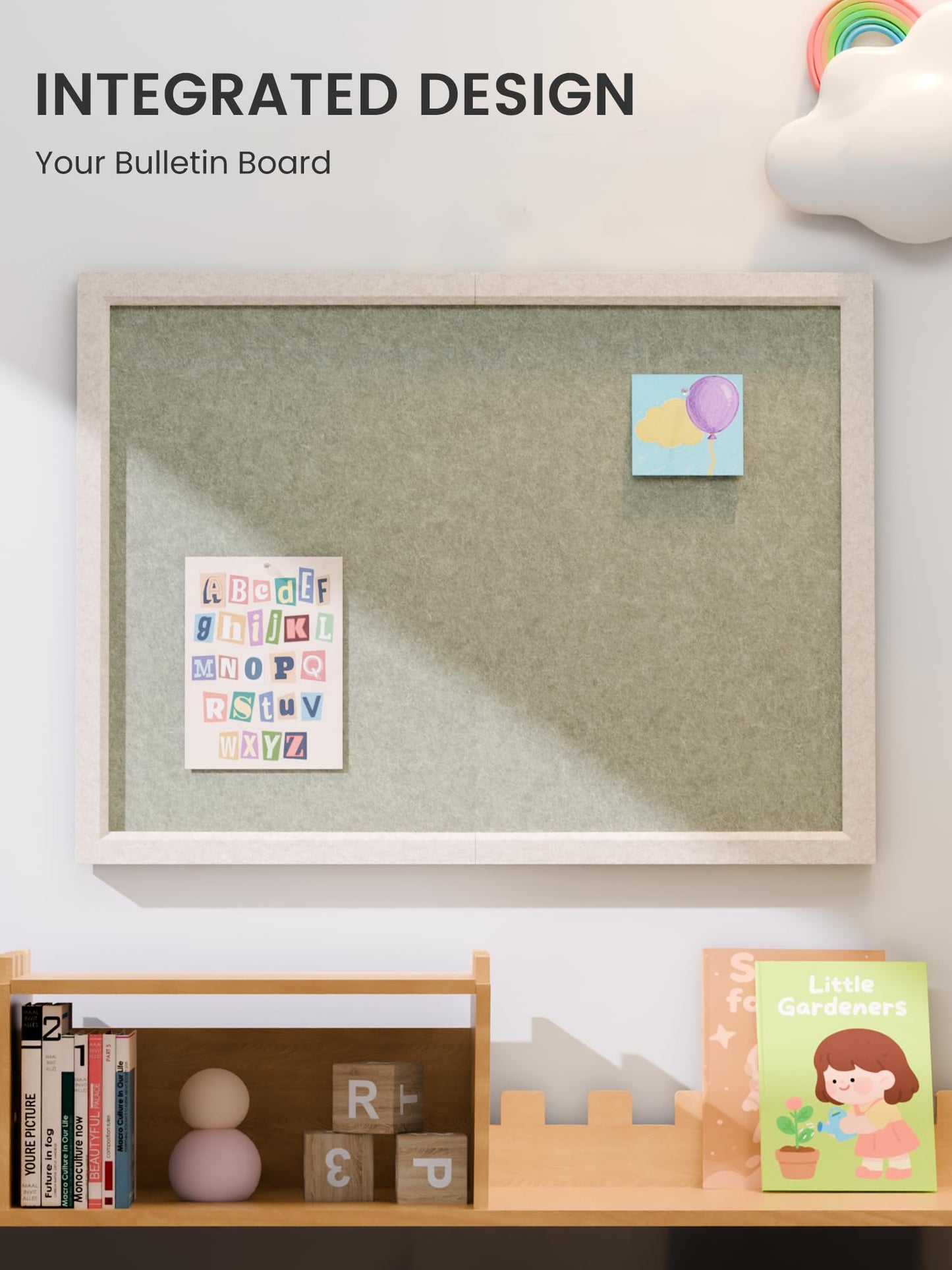 Fluxynara Foldable Cork Board Alternative, Felt Bulletin Board 23.6" x 17.5" Oatmeal Frame with 12 Adhesive Tabs, Pin Board for Home Office, Classroom, Entryway, Kitchen Wall Decor—Sage