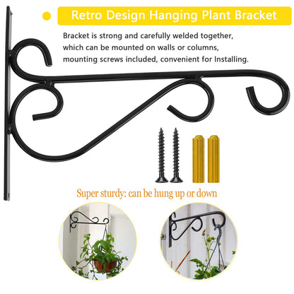 Hanging Plant Brackets, 2pcs 12 Inch Heavy Duty Wall Mount Bracket Strong Durable Rust-Resistant Plant Hanger Hook with High Load Capacity 120lb for Hanging Plants Bird Feeder Lantern Wind Chimes