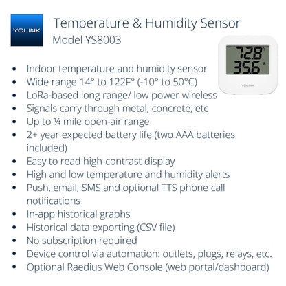 YoLink SpeakerHub & Two Temp/Humidity Sensors Starter Kit – Audio Hub Plays Tones/Sounds, Spoken Messages, Text Messages, LoRa-Powered ¼ Mile Range, Compatible with IFTTT, WiFi Required
