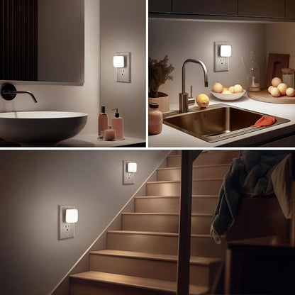 Briignite LED Night Lights Plug into Wall, 4 Pack Nightlights with Light Sensor Dusk to Dawn, 0.3W Square Plug in Night Light for Kids, 5000K Cool White Night Light for Bathroom Bedroom Kitchen