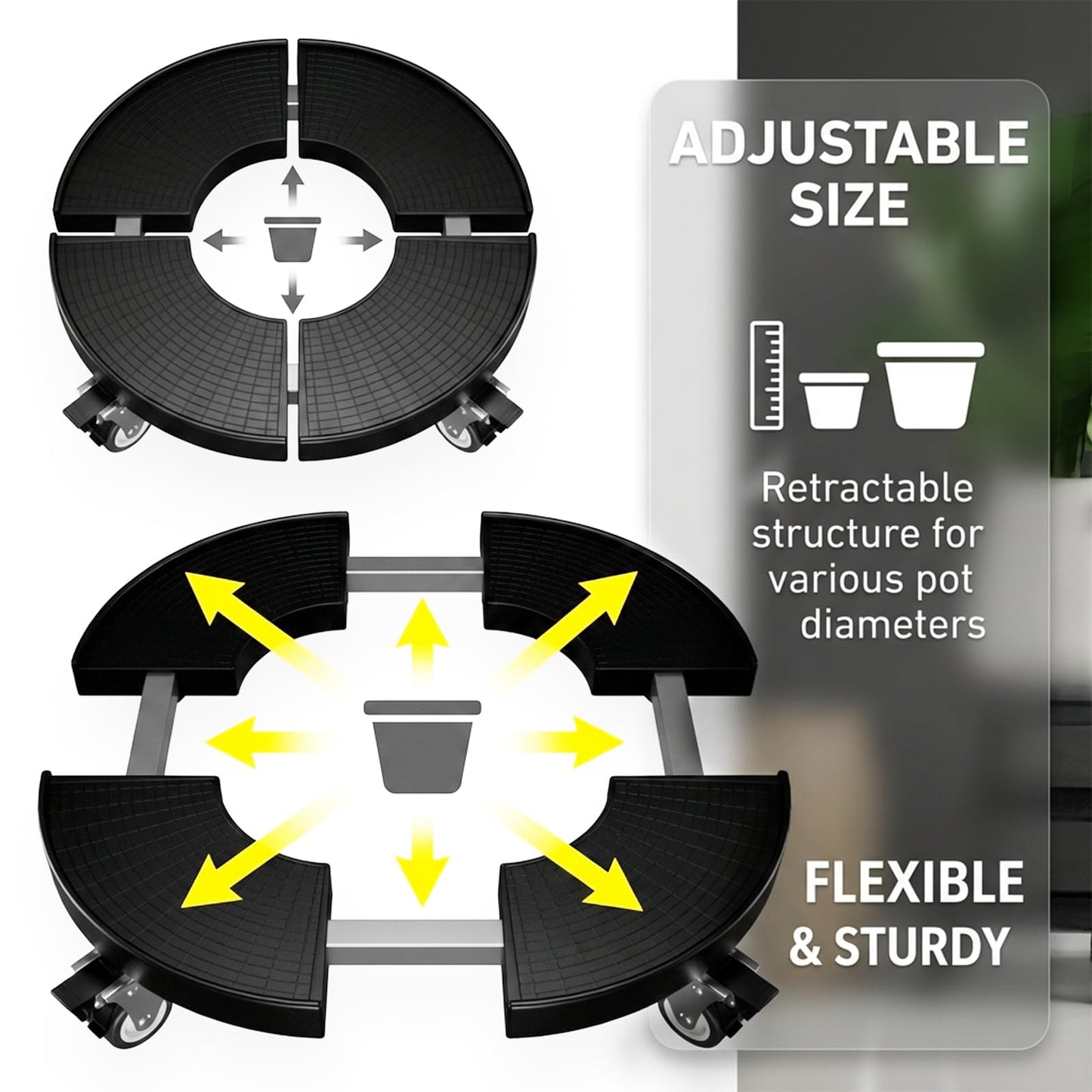 NULTRUMA Adjustable Plant Caddy with Wheels, 15–22 Inch Heavy Duty Rolling Plant Stand, Lockable Casters, 440–500 lbs Capacity, Large Plant Dolly for Indoor Outdoor Flower Pot Mover, Black
