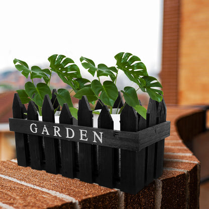 OSALADI Rectangular Wooden Planting Box Decorative Fence Flower Pot Planter for Indoor Outdoor Garden Home Décor Black Wood Material