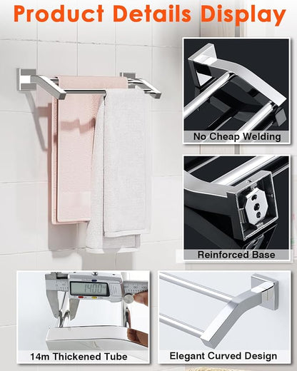 Alise Double Bath Towel Bars Towel Racks for Bathroom,Wall Mount Towel Holder Heavy Duty 28-Inch Towel Hanger Rail,SUS304 Stainless Steel Polished Chrome