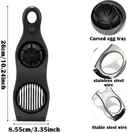 NOVANO 2 in 1 Egg Slicer for Hard Boiled Eggs | Egg Cutter, Strawberry Slicer, Fruit Slicer for Salads & Sandwiches, Stainless Steel Blades