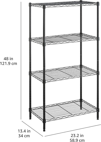 Amazon Basics 4-Shelf Steel Wire Storage Shelves for Garage, Adjustable Metal Shelving Unit, 200 lbs Per Shelf, 23.2" W x 48" H x 13.4" D, Black | Sturdy