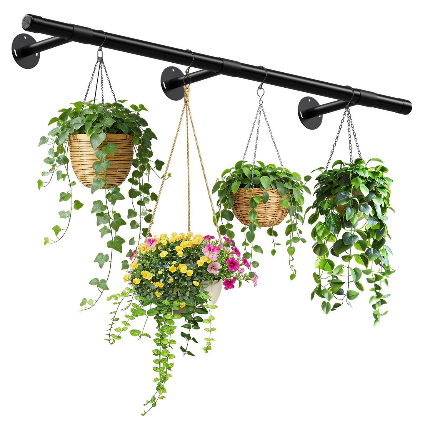 SUTINE Plant Hanging Rod, 62 Inch Plant Hanger Indoor for Window Ceiling, Heavy Duty Hanging Planters for Indoor Plants, Black Wall Plants Holder, Window Plants Shelves Pot/Chain/Plant Not Included