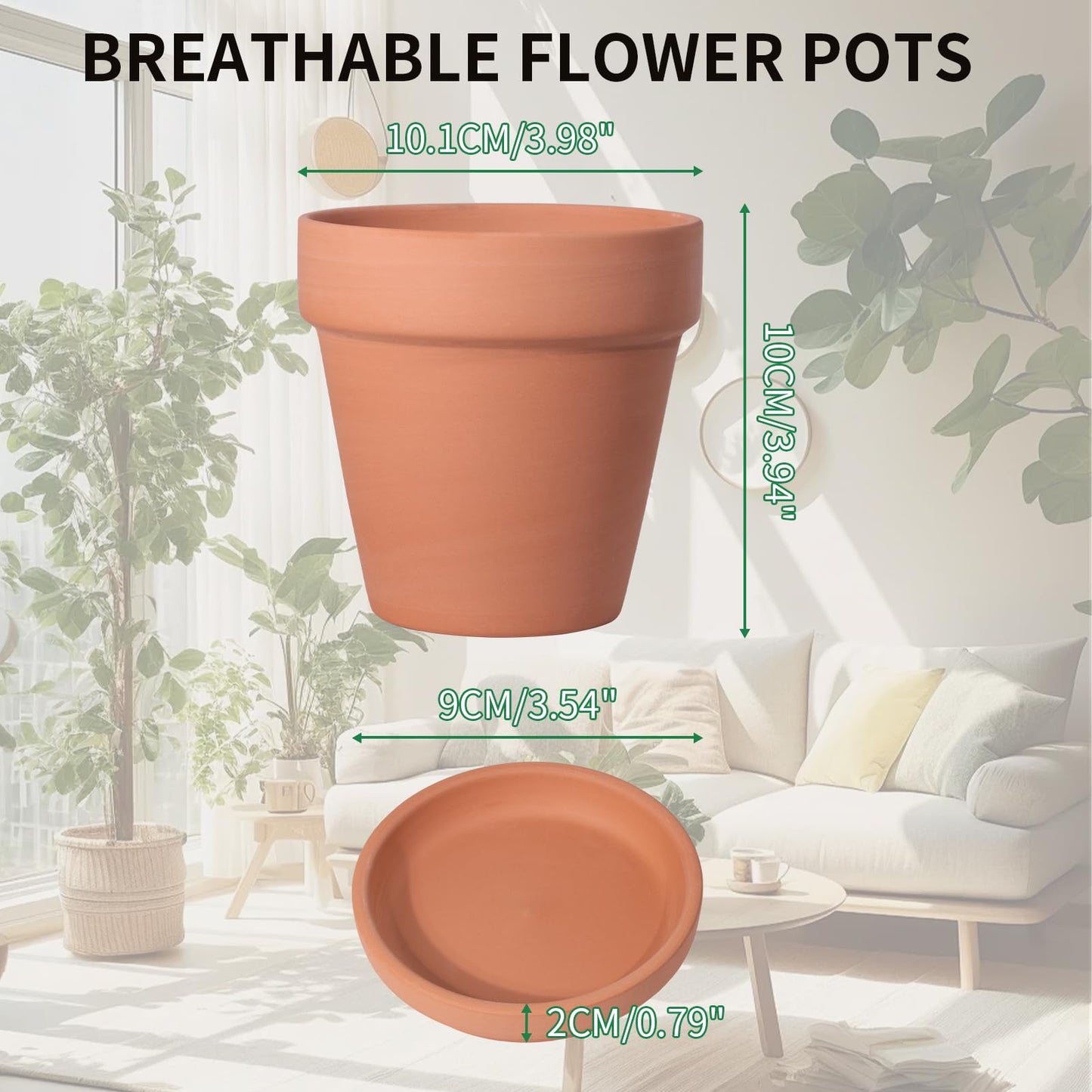 Little pot friend 4 Inch Round Terracotta Pots, 6 Pcs Planters Pots with Drainage Holes and Saucer for Indoor Outdoor Gardening, Flower