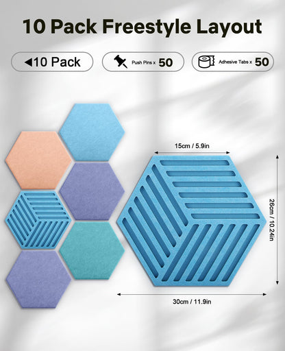 Hexagon Large Cork Bulletin Board Tiles, Peel and Stick Felt Wall Panels for Vision, Message Center, Picture and Prayer Board for Office, Dorm, Room and Desk Decor(Coastal Haze)
