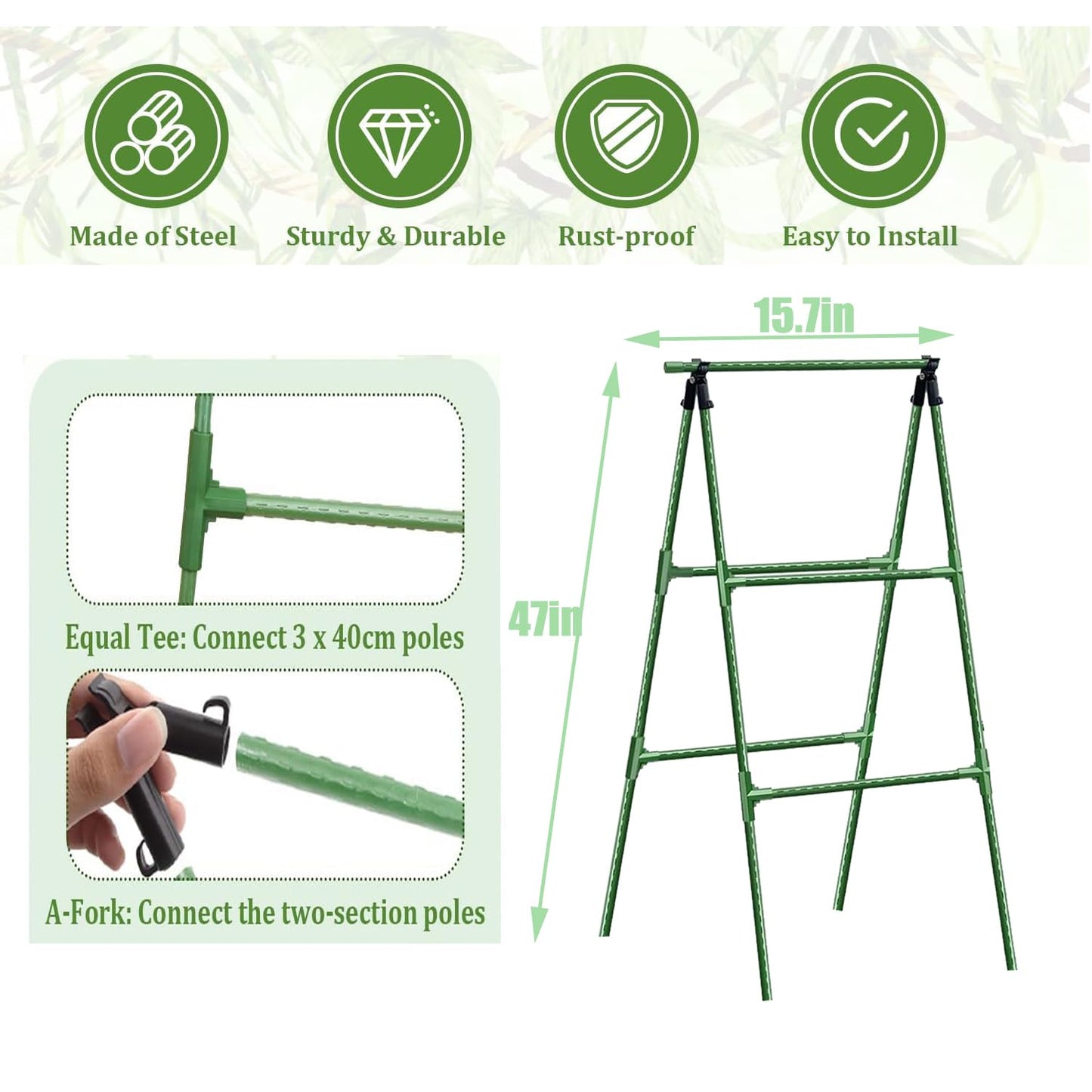 JK-GMTE A-Frame Metal Garden Trellis Set for Raised Bed for Climbing Plants Outdoor-Detachable Cucumber Climbing Trellis with Net Clips-Garden for Cucumber Flowers Vegetables