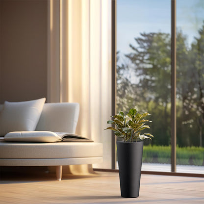 Kante Tall Concrete Planter (Set of 2), 15.8 Inch Height Large Flower Pot for Indoor Outdoor Plants, Suitable for Home, Patio, Garden, Porch, Black
