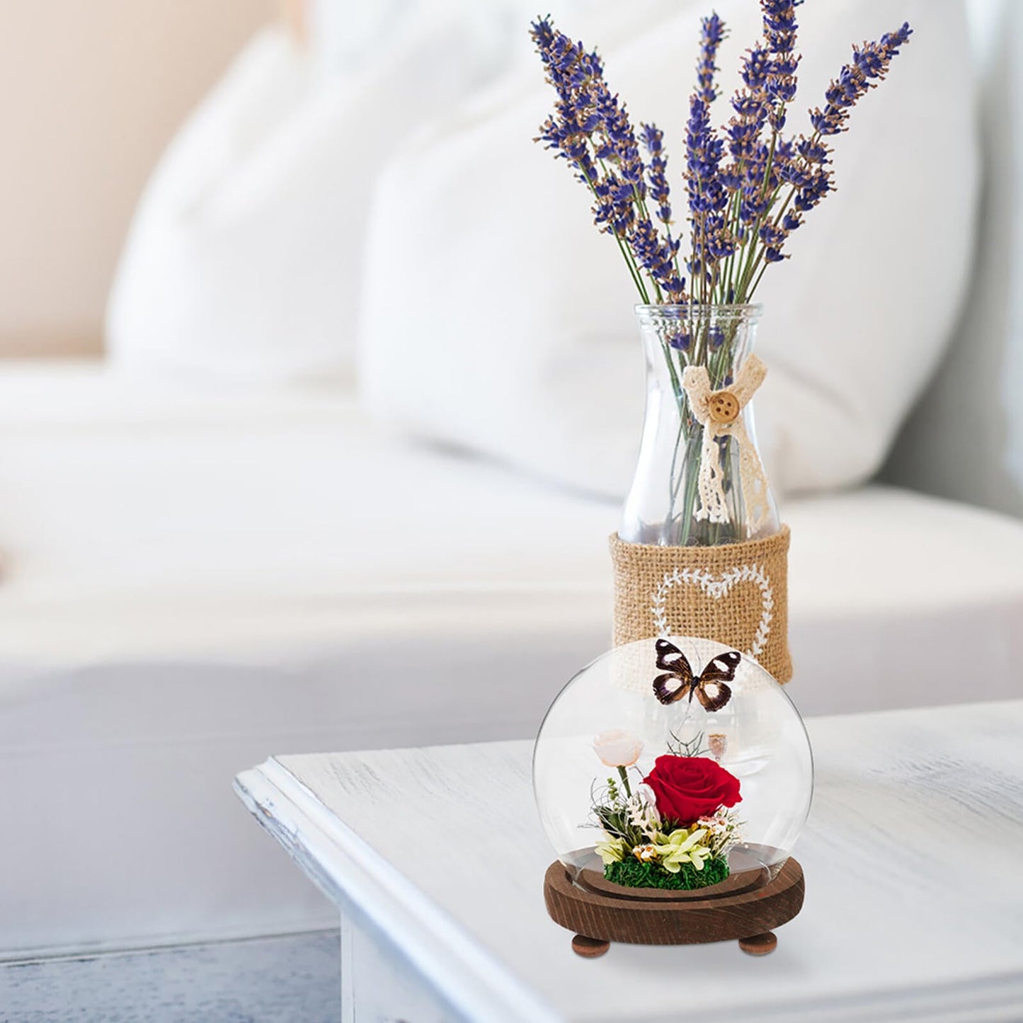 HOLIDYOYO Clear Glass Cloche Display Dome Bell Jar with Wood Base Diy Snow Globe Kit Keepsake Display Case Terrarium for Preserved Plant Succulent Craft 3.9 Inch