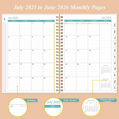 2025-2026 Appointment Book & Planner - 2025-2026 Daily Hourly Planner from July 2025 - June 2026, Weekly Appointment Book with 30-Minute Interval, Medium 6.4" x 8.5", Rose Leaf