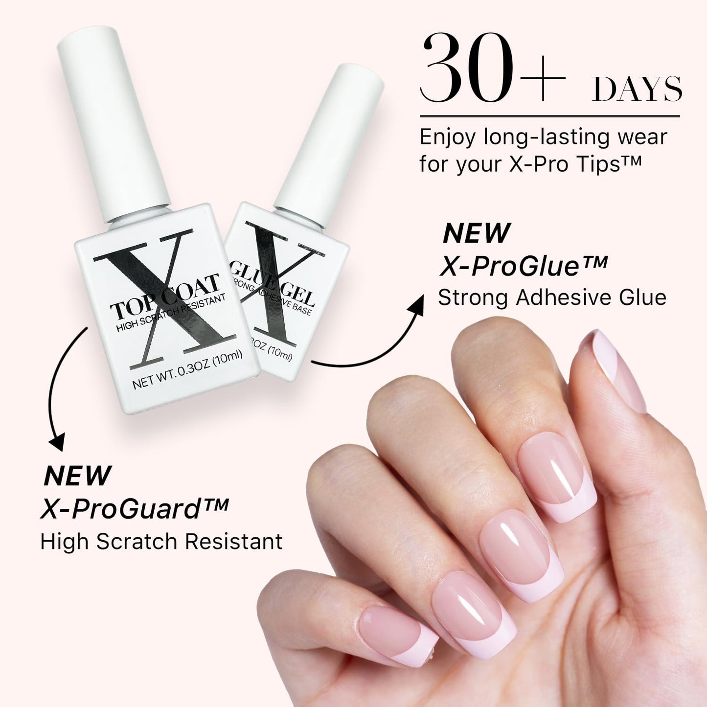 SXC Cosmetics French Tip Press On Nails - Skin Tone Nude and Color Series, Short Coffin X-Pro Tips Starter Kit ST119KIT