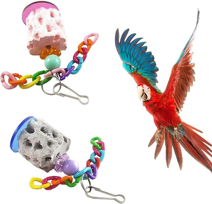 2Pcs Bird Calcium Teeth Grinding Chew Treats Bird Beak Grinding Stone Toy for Parrot Parakeet Cockatiel Chinchilla Rabbit Gerbil Mouse Hamster