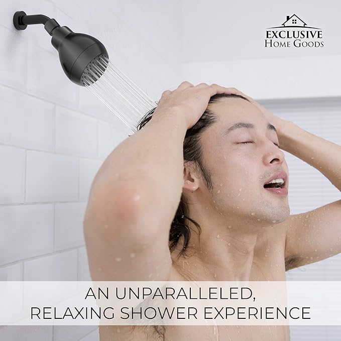 High Pressure Shower Head Matte Black - Powerful Deluxe Bathroom Showerhead with Strong Spray Stream and Small Silicone Nozzles - Universal Fit Works with High and Low Water Flow Showers-2.5 GPM
