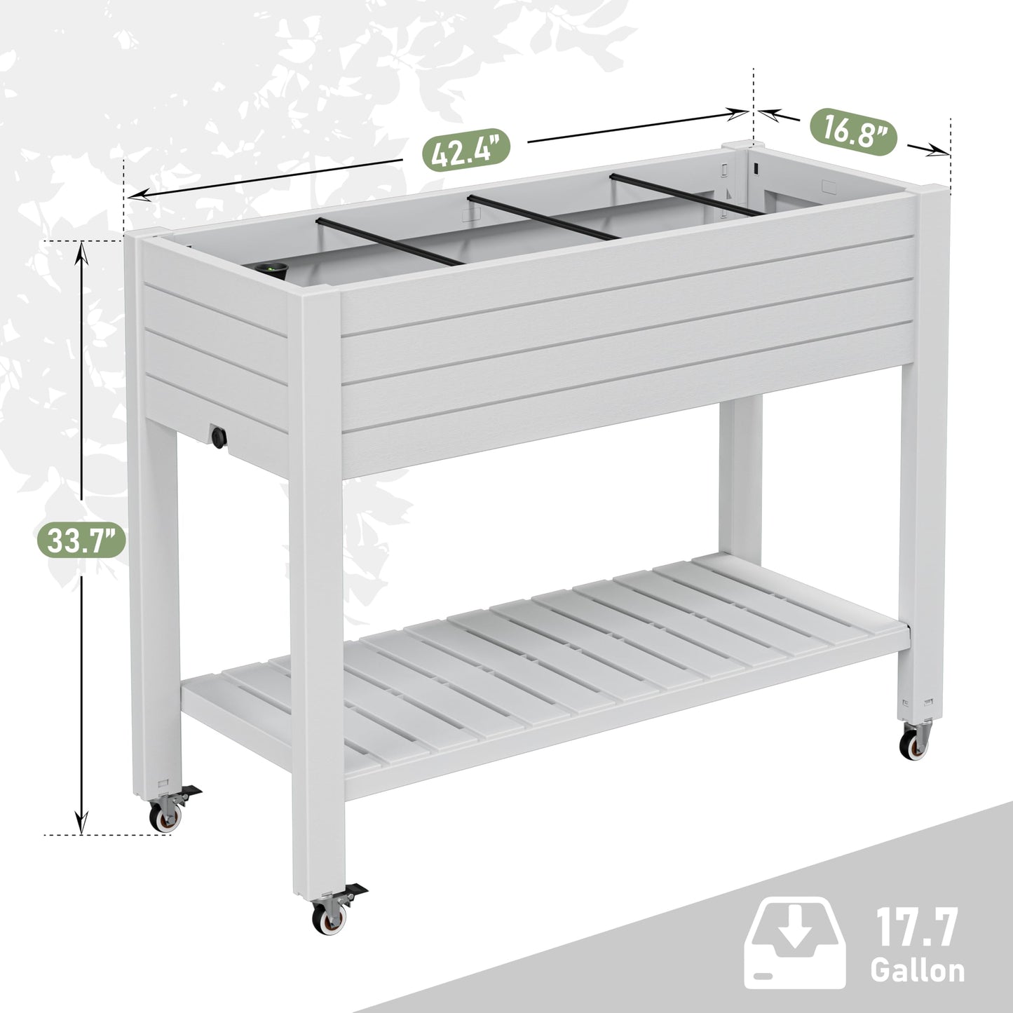 WTFGO Elevate 33.7" Tall Raised Garden Bed with Wheels, Divisible Resin Planter Box with Drainage Gauge & Storage Shelf, Herb Planter for Garden Patio Backyard, Ashen (33.7" h)