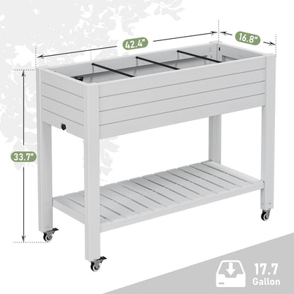 WTFGO Elevate 33.7" Tall Raised Garden Bed with Wheels, Divisible Resin Planter Box with Drainage Gauge & Storage Shelf, Herb Planter for Garden Patio Backyard, Ashen (33.7" h)