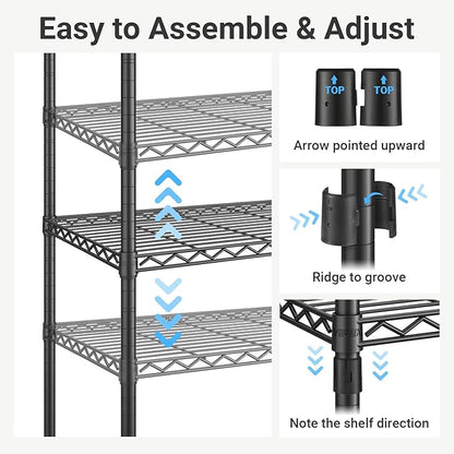 VIPEK V7 Garment Rack for Hanging Clothes Heavy Duty Clothes Rack with Shelves, Portable Closet Racks Metal Clothing Racks 5 Tiers Freestanding Closet Wardrobe System, Max Load 670lbs, Black