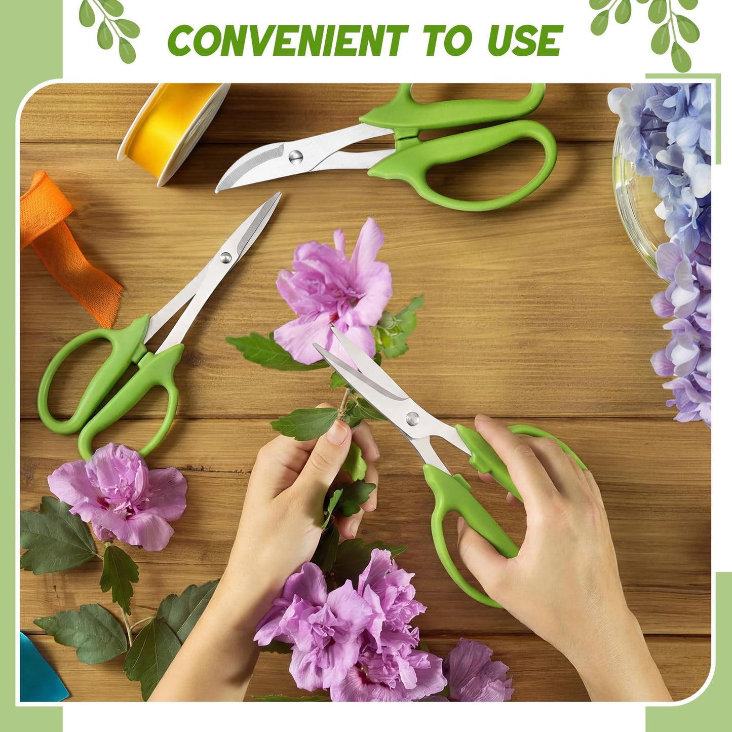 Lanties 3 Pcs Garden Scissors Shears Trimming Scissors Pruning Floral Shears for Herb Flowers Plants with Straight and Curved Blade for Gardening (Curved,Straght,Bud)