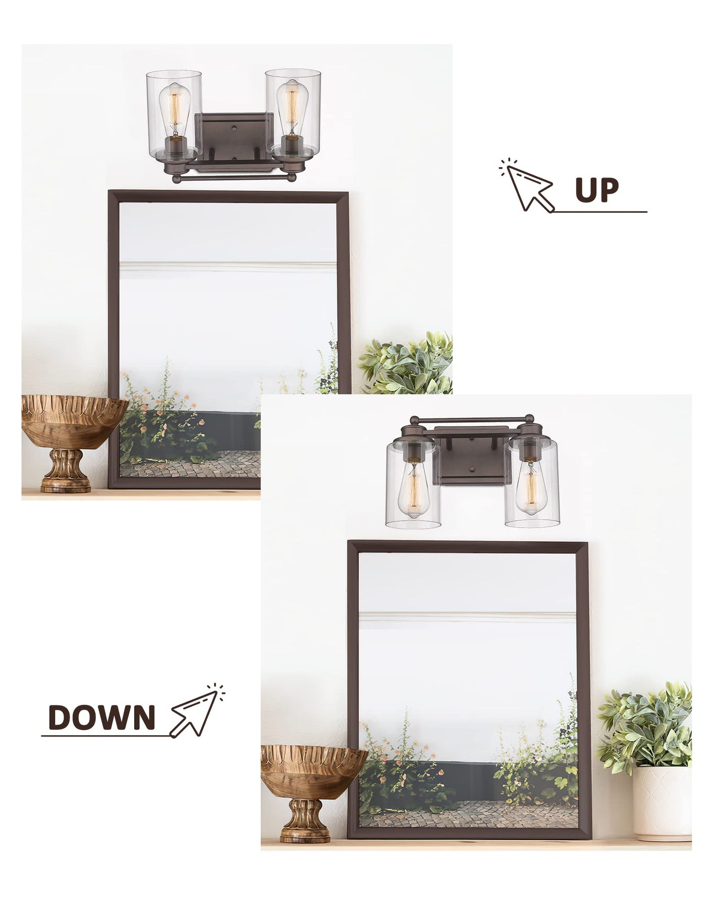 Vanity Lights for Bathroom, HWH Farmhouse 2 Light Vanity Wall Lamp with Oil-Rubbed Bronze Finish, Wall Lighting Over Mirror, Dressing Table, Powder Room, 5HLT63B-2W ORB