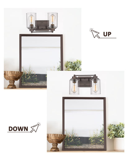 Vanity Lights for Bathroom, HWH Farmhouse 2 Light Vanity Wall Lamp with Oil-Rubbed Bronze Finish, Wall Lighting Over Mirror, Dressing Table, Powder Room, 5HLT63B-2W ORB