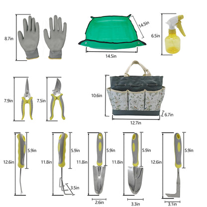 Gardening Tools Set, 11-Piece Stainless Steel Garden Hand Tool Set with Ergonomic Non-Slip Handles for Digging, Weeding, Pruning and Transplanting