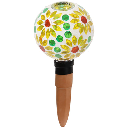 Sunnydaze Mosaic Glass Plant Watering Globe with Clay Spike - Decorative Self-Watering Planter Insert - Water Dripper for Plants - 9.5" - Bright Blooms