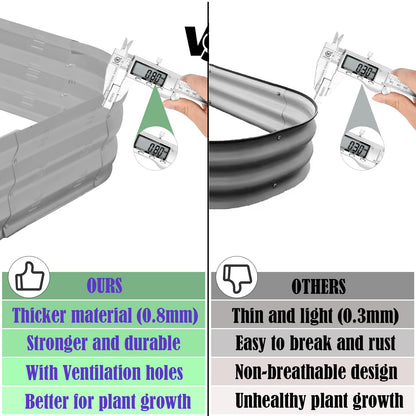 Colorfulbeetle Galvanized Raised Garden Bed Kit with 4 Internal Braces, 67x36x10in Large Metal Planter Raised Beds Outdoor, 0.8mm Thick Steel Outdoor Galvanized Planter with Vents, Silver (2PCS)
