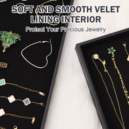 JETEHO Velvet Jewelry Tray for Drawers Black Jewelrys Display Tray Stackable Jewelry Organizer Trays for Necklace Bracelet Ring Watch (1, Black)