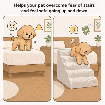 Dog Ramp for Bed,Pet Ramp for High Bed,Dog Stairs for Small & Medium Dogs,Curved Non-Slip Ladder for Older Dogs & Cats,24.4" H,5-Step（Blue）