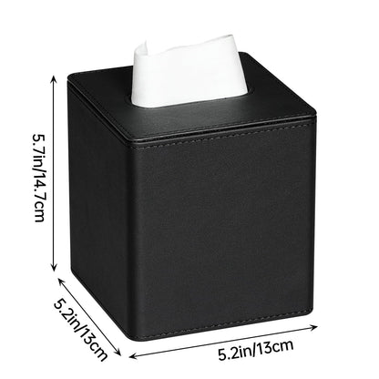 MEIBOOCH PU Leather Tissue Box Cover Square Tissue Box Holder with Magnetic Closure (Black)
