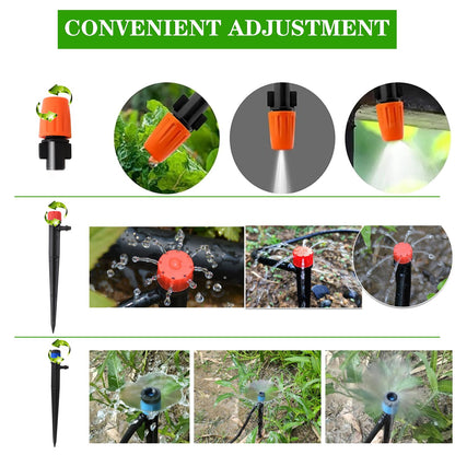 226FT Greenhouse Micro Drip Irrigation Kit Automatic Irrigation System Patio Misting Plant Watering System with 1/4 inch 1/2 inch Blank Distribution Tubing Hose Adjustable Nozzle Emitters Sprinkler