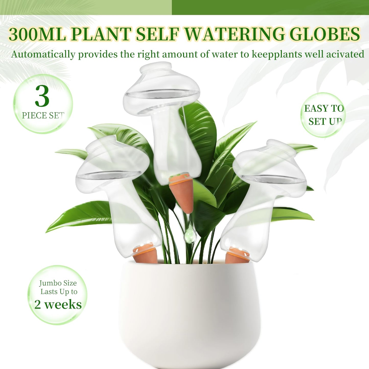 GEWOSI 3 Pcs Plant Watering Globes Mushroom Shaped Self Watering Tool for Indoor & Outdoor Plants Automatic Watering Planter Insert 10.6 oz Bulbs with Slow Release Control Water Dripper for Plants