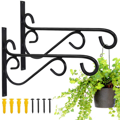 Hanging Plant Brackets, 2pcs 12 Inch Heavy Duty Wall Mount Bracket Strong Durable Rust-Resistant Plant Hanger Hook with High Load Capacity 120lb for Hanging Plants Bird Feeder Lantern Wind Chimes