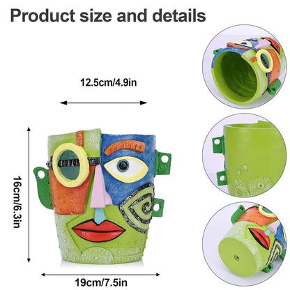 PlivBloom Abstract Face Planter Pot, Hand-Painted Resin Flower Pot with Top Opening for Planting, Decorative Planter for Indoor Plants, Art Accent Flowerpot Decor